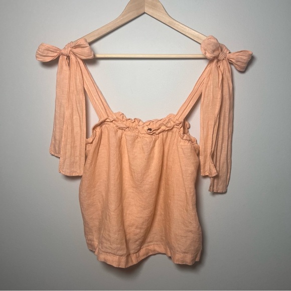 J.Crew Tie-shoulder Linen Tank Top Size L peach pink -Summer Boho Vacation Beach - Picture 1 of 7